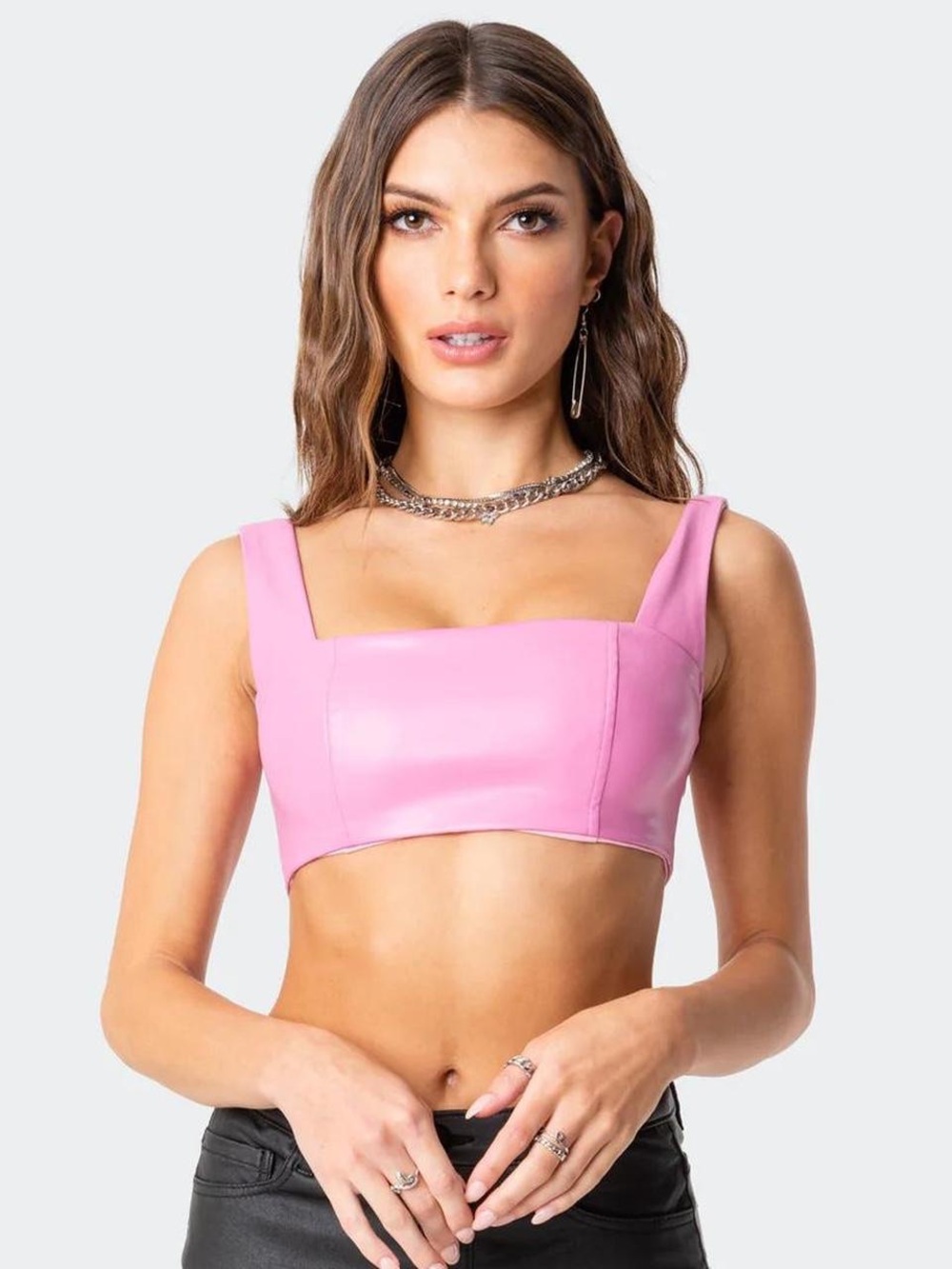 NWOT Edikted Square Neck Pink Faux Leather Crop Top